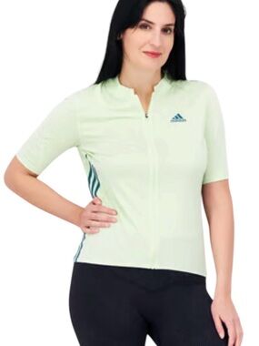 adidas Mint Green Short-Sleeve Cycling Jersey with Teal Stripes